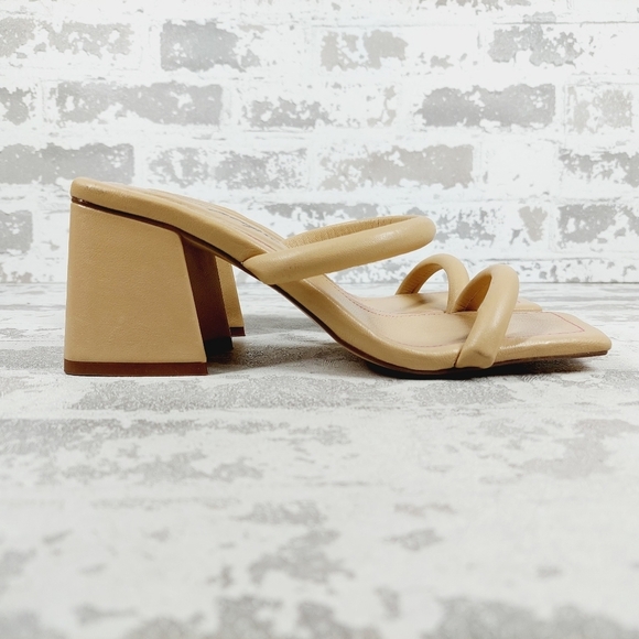 NEW Free People Straps Cream Tan Leather Slip on Block Heel Sandals W647 - Picture 5 of 16